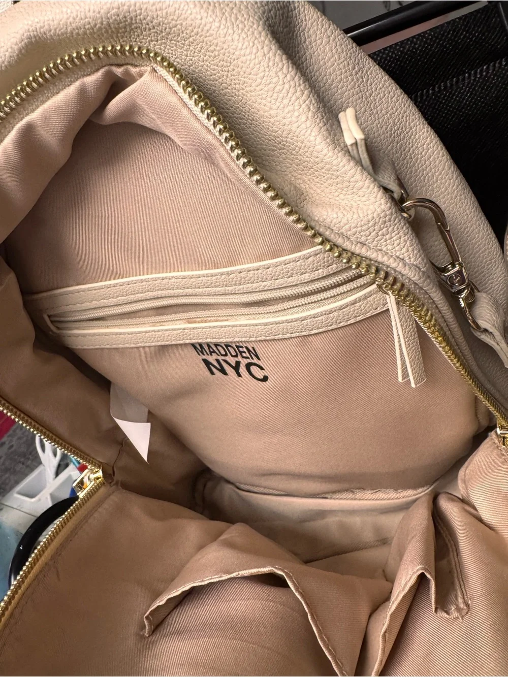Steve Madden Cream Mini Backpack with Gold Hardware
